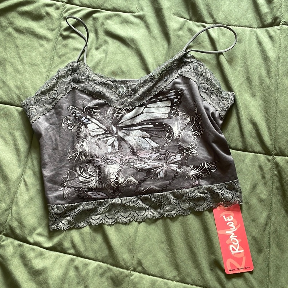 Gray Butterfly crop top, From RoMwE or Romwe.
